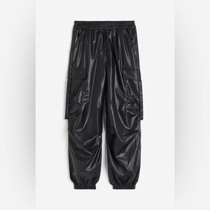 CAVALINI Ci Sono Faux Leather Coated Cargo Jogger Pants Black Size Large